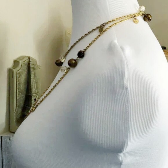 Long Gold Tone Bead Statement Necklace - Picture 3 of 7